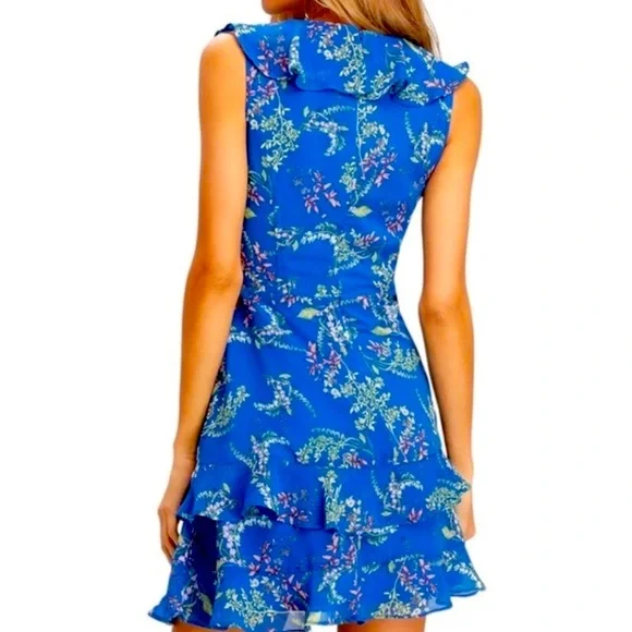 Floral Royal Blue Floral Print Ruffled Mini Dress - Picture 3 of 7